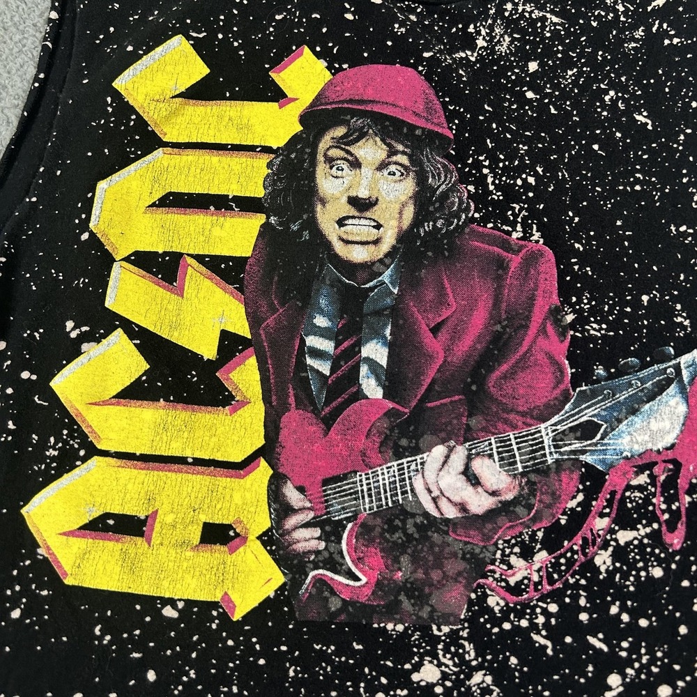 AC/DC Shirt Mens Medium Black Bleach Splatter Sleeveless Graphic Band Tee